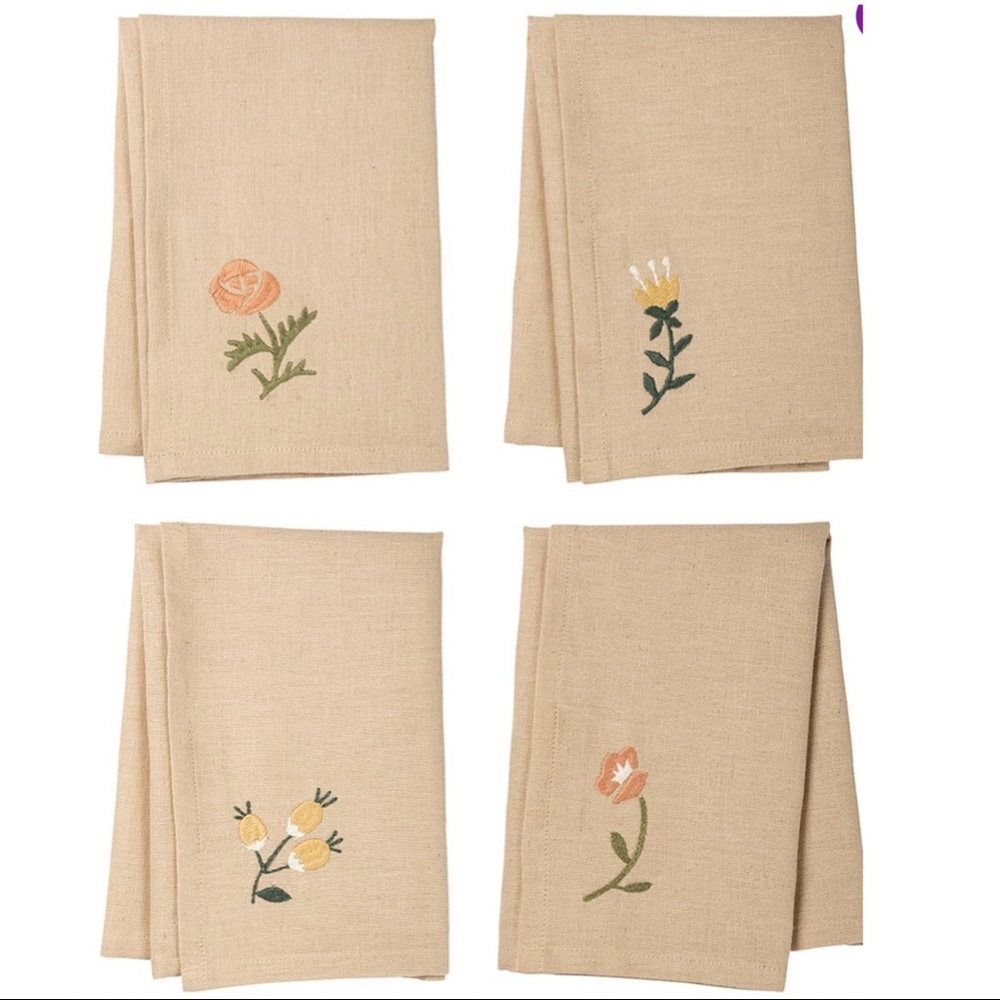 Four Fresh Linen Floral Dinner Napkins